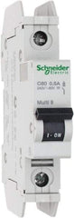 Schneider Electric - 0.50 Amp, 125 VDC, 240 VAC, 60 VDC, 1 Pole, DIN Rail Mount, Fixed Mount Miniature Circuit Breaker - Thermal Magnetic Trip, Multiple Breaking Capacity Ratings, 73mm Deep x 107mm High x 18mm Wide - Apex Tool & Supply