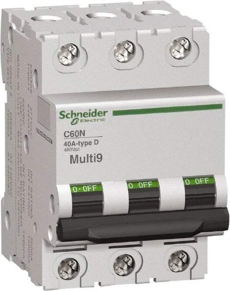 Schneider Electric - 1 Amp, 3 Pole, DIN Rail Mount Standard Circuit Breaker - Multiple Breaking Capacity Ratings, 14-4 (Copper) AWG, 3 Inch Deep x 3.19 Inch High x 2.13 Inch Wide - Apex Tool & Supply