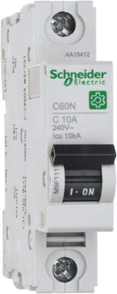 Schneider Electric - 10 Amp, 240/415 VAC, 1 Pole, DIN Rail Mounted Miniature Circuit Breaker - Thermal Magnetic Trip, 10 kA at 240 VAC Breaking Capacity, 14-4 AWG, 76mm Deep x 81mm High x 18mm Wide - Apex Tool & Supply