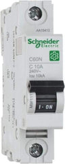 Schneider Electric - 10 Amp, 240/415 VAC, 1 Pole, DIN Rail Mounted Miniature Circuit Breaker - Thermal Magnetic Trip, 10 kA at 240 VAC Breaking Capacity, 14-4 AWG, 76mm Deep x 81mm High x 18mm Wide - Apex Tool & Supply