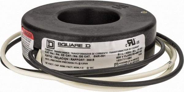 Square D - 300 Amp AC Input, 5 Amp AC Output, Panel Meter Current Transformer - Flying Lead Terminal, For Use with Ammeter, Solid State Transducer - Apex Tool & Supply