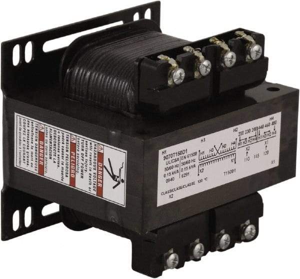Square D - 150 VA, Top Mount Fuse Block Control Transformer - 50/60 Hz, 3.59 Inch Deep x 3.2 Inch High - Apex Tool & Supply