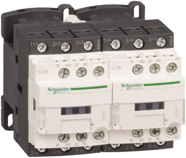 Schneider Electric - 3 Pole, 220 Coil VAC at 50/60 Hz, 25 Amp at 440 VAC, Reversible IEC Contactor - 1 Phase hp: 2 at 115 VAC, 3 at 230/240 VAC, 3 Phase hp: 15 at 460/480 VAC, 20 at 575/600 VAC, 5 at 200/208 VAC, 7.5 at 230/240 VAC - Apex Tool & Supply