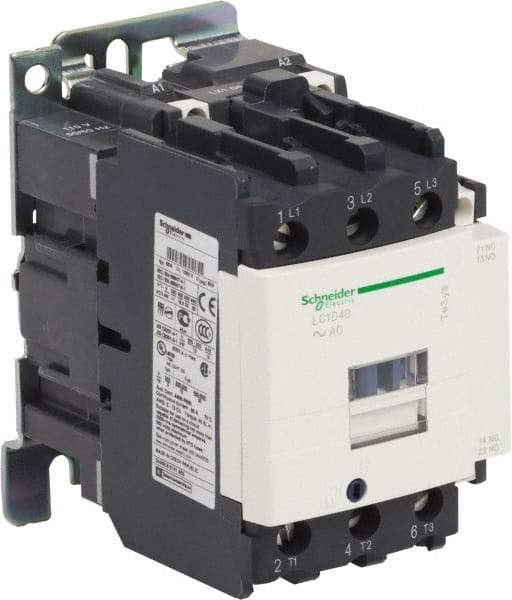 Schneider Electric - 3 Pole, 24 Coil VAC at 50/60 Hz, 40 Amp at 440 VAC and 60 Amp at 440 VAC, Nonreversible IEC Contactor - 1 Phase hp: 3 at 115 VAC, 5 at 230/240 VAC, 3 Phase hp: 10 at 200/208 VAC, 10 at 230/240 VAC, 30 at 460/480 VAC, 30 at 575/600 VAC - Apex Tool & Supply