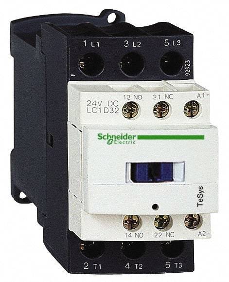 Schneider Electric - 3 Pole, 230 Coil VAC at 50/60 Hz, 32 Amp at 440 VAC, Nonreversible IEC Contactor - 1 Phase hp:  2 at 115 VAC, 5 at 230 VAC, 3 Phase hp:  2 at 115 VAC, 5 at 230 VAC - Apex Tool & Supply