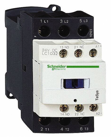 Schneider Electric - 3 Pole, 24 Coil VDC, 32 Amp at 440 VAC and 50 Amp at 440 VAC, Nonreversible IEC Contactor - 1 Phase hp: 2 at 115 VAC, 5 at 230/240 VAC, 3 Phase hp: 10 at 230/240 VAC, 20 at 460/480 VAC, 30 at 575/600 VAC, 7.5 at 200/208 VAC - Apex Tool & Supply