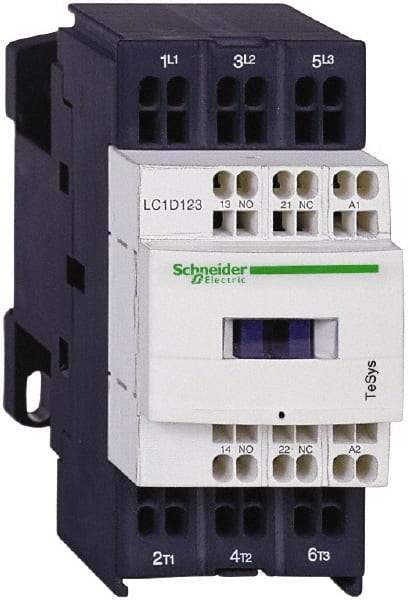 Schneider Electric - 3 Pole, 24 Coil VDC, 12 Amp at 440 VAC and 16 Amp at 440 VAC, Nonreversible IEC Contactor - 1 Phase hp: 1 at 115 VAC, 2 at 230/240 VAC, 3 Phase hp: 10 at 575/600 VAC, 3 at 200/208 VAC, 3 at 230/240 VAC, 7.5 at 460/480 VAC - Apex Tool & Supply
