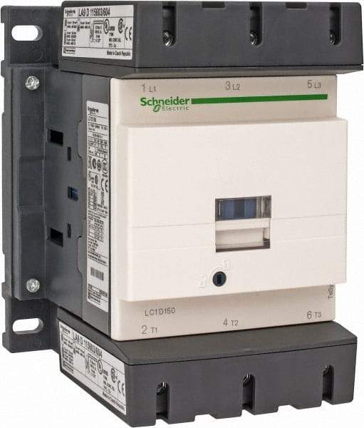 Schneider Electric - 3 Pole, 480 Coil VAC at 50/60 Hz, 150 Amp at 440 VAC, Nonreversible IEC Contactor - Bureau Veritas, CCC, CSA, CSA C22.2 No. 14, DNV, EN/IEC 60947-4-1, EN/IEC 60947-5-1, GL, GOST, LROS, RINA, RoHS Compliant, UL 508, UL Listed - Apex Tool & Supply