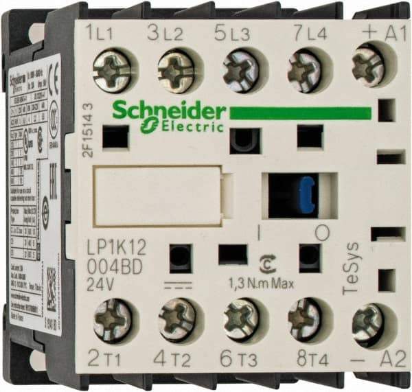 Schneider Electric - 4 Pole, 24 Coil VDC, 16 Amp at 690 VAC and 20 Amp at 440 VAC, Nonreversible IEC Contactor - BS 5424, CSA, IEC 60947, NF C 63-110, RoHS Compliant, UL Listed, VDE 0660 - Apex Tool & Supply