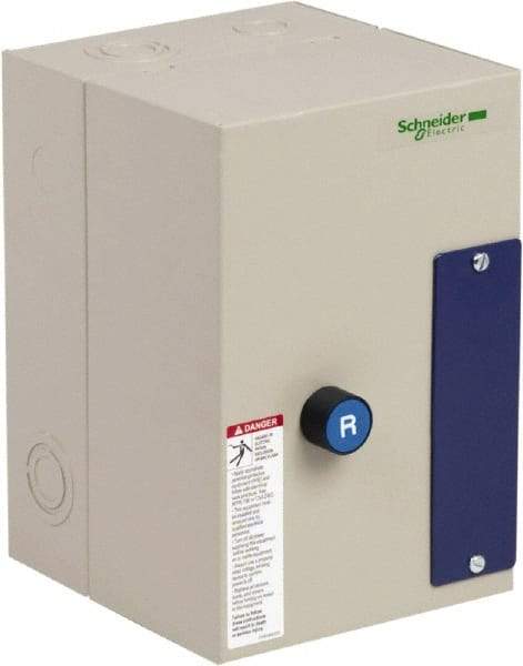 Schneider Electric - 3 Pole, 12 Amp, 120 Coil VAC, Nonreversible Enclosed IEC Motor Starter - 1 Phase Hp: 0.5 at 120 VAC, 2 at 240 VAC, 3 Phase Hp: 10 at 575 VAC, 3 at 208 VAC, 3 at 230 VAC, 7.5 at 460 VAC - Apex Tool & Supply