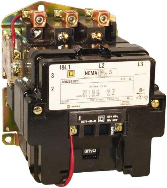 Square D - 3 Pole, 440 Coil VAC at 50 Hz and 480 Coil VAC at 60 Hz, 90 Amp NEMA Contactor - Open Enclosure, 50 Hz at 440 VAC and 60 Hz at 480 VAC - Apex Tool & Supply