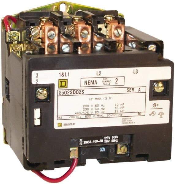 Square D - 3 Pole, 440 Coil VAC at 50 Hz and 480 Coil VAC at 60 Hz, 45 Amp NEMA Contactor - Open Enclosure, 50 Hz at 440 VAC and 60 Hz at 480 VAC - Apex Tool & Supply