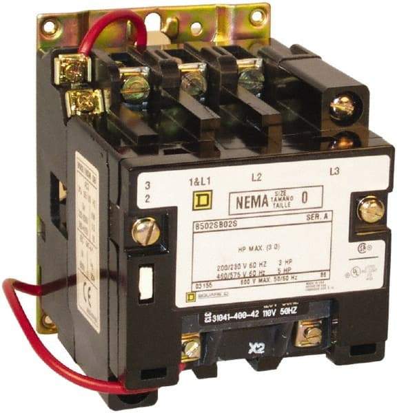 Square D - 1 Pole, 110 Coil VAC at 50 Hz and 120 Coil VAC at 60 Hz, 18 Amp NEMA Contactor - Open Enclosure, 50 Hz at 110 VAC and 60 Hz at 120 VAC - Apex Tool & Supply