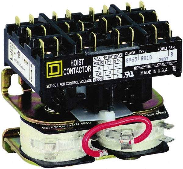 Square D - 3 Pole, 110 Coil VAC at 50 Hz and 120 Coil VAC at 60 Hz, Reversible Definite Purpose Contactor - Phase 1 and Phase 3 Hp:  1 at 115 VAC, 1.5 at 230 VAC, 3 at 230 VAC, 3 at 460 VAC, 3 at 575 VAC, CSA, RoHS Compliant, UL Listed - Apex Tool & Supply