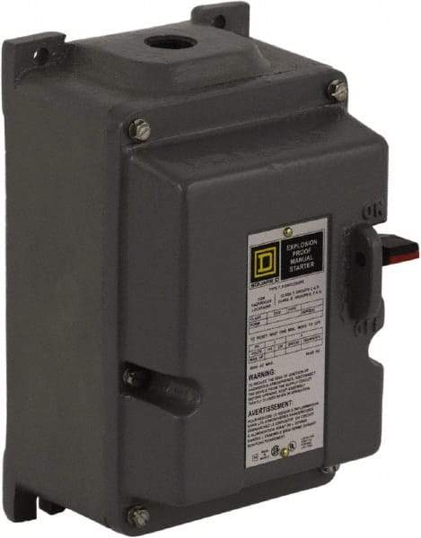 Square D - 3 Poles, 18 Amp, M-0 NEMA, Enclosed Pushbutton Manual Motor Starter - 3 hp at 200 to 230 VAC & 5 hp at 380 to 575 VAC, CSA, NEMA 7/9 & UL Listed - Apex Tool & Supply