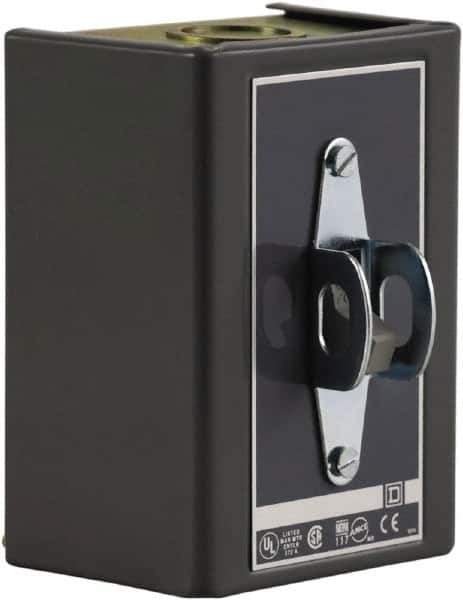 Square D - 3 Poles, 30 Amp, NEMA, Enclosed Toggle Manual Motor Starter - 1 hp at 90 VDC, 10 hp at 460 VAC, 10 hp at 575 VAC, 1-1/2 hp at 230 VDC, 2 hp at 115 VAC, 2 hp at 115 VDC & 7-1/2 hp at 230 VAC, CE, CSA, NEMA 1 & UL Listed - Apex Tool & Supply