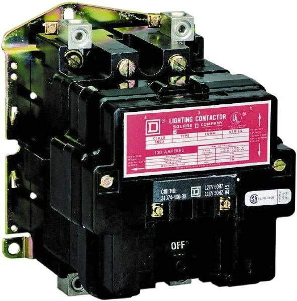 Square D - No Enclosure, 2 Pole, Electrically Held Lighting Contactor - 100 A (Tungsten), 110 VAC at 50 Hz, 120 VAC at 60 Hz - Apex Tool & Supply