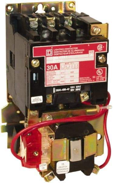 Square D - No Enclosure, 5 Pole, Mechanically Held Lighting Contactor - 30 A (Tungsten), 110 VAC at 50 Hz, 120 VAC at 60 Hz - Apex Tool & Supply