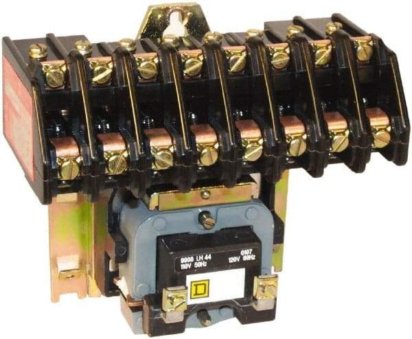 Square D - No Enclosure, 8 Pole, Electrically Held Lighting Contactor - 20 A (Tungsten), 30 A (Fluorescent), 110 VAC at 50 Hz, 120 VAC at 60 Hz, 8NO Contact Configuration - Apex Tool & Supply