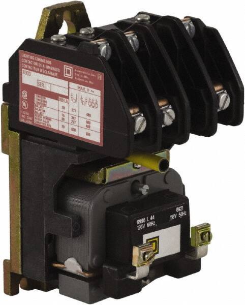 Square D - No Enclosure, 3 Pole, Electrically Held Lighting Contactor - 20 A (Tungsten), 30 A (Fluorescent), 440 VAC at 50 Hz, 480 VAC at 60 Hz, 3NO Contact Configuration - Apex Tool & Supply