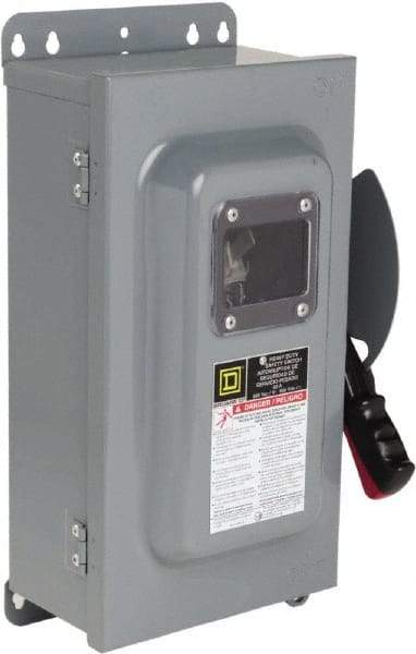 Square D - 60 Amp, 600 VAC, 600 VDC, 3 Pole Fused Safety Switch - NEMA 12 & 3R, 20 hp at 480 VDC (Single Phase), 50 hp at 600 VAC, 30 hp at 600 VDC (Triple Phase) - Apex Tool & Supply