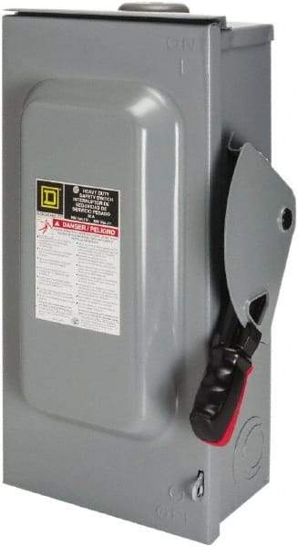 Square D - 30 Amp, 600 VAC/VDC, 3 Pole Fused Safety Switch - NEMA 3R, 7.5 hp at 480 VAC, 5 hp at 250 VDC (Single Phase), 20 hp at 600 VAC, 10 hp at 600 VDC (Triple Phase), 3PST Contact Form - Apex Tool & Supply