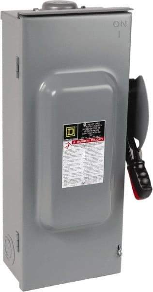 Square D - 100 Amp, 240 VAC, 250 VDC, 3 Pole Fused Safety Switch - NEMA 3R, 15 hp at 240 VAC, 20 hp at 250 VDC (Single Phase), 30 hp at 240 Vac, 20 hp at 250 VDC (Triple Phase), 3PST Contact Form - Apex Tool & Supply