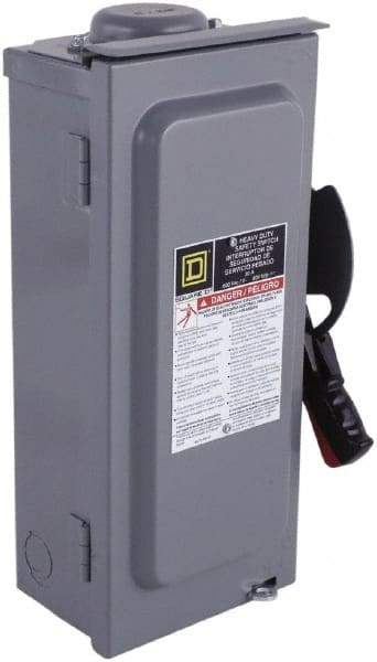 Square D - 100 Amp, 600 VAC/VDC, 3 Pole Fused Safety Switch - NEMA 3R, 30 hp at 480 VAC (Single Phase), 75 hp at 600 VAC, 50 hp at 600 VDC (Triple Phase), 3PST Contact Form - Apex Tool & Supply