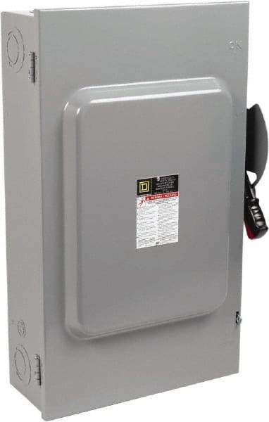 Square D - 200 Amp, 600 VAC/VDC, 3 Pole Fused Safety Switch - NEMA 1, 50 hp at 600 VAC, 50 hp at 600 VDC (Single Phase), 150 hp at 600 VAC, 50 hp at 600 VDC (Triple Phase), 3PST Contact Form - Apex Tool & Supply