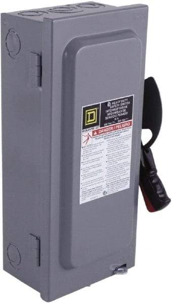 Square D - 100 Amp, 240 VAC, 250 VDC, 2 Pole Fused Safety Switch - NEMA 1, 15 hp at 240 VAC, 20 hp at 250 VDC (Single Phase), 30 hp at 240 Vac, 20 hp at 250 VDC (Triple Phase), DPST Contact Form - Apex Tool & Supply