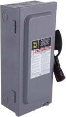 Square D - 100 Amp, 240 VAC, 250 VDC, 2 Pole Fused Safety Switch - NEMA 1, 15 hp at 240 VAC, 20 hp at 250 VDC (Single Phase), 30 hp at 240 Vac, 20 hp at 250 VDC (Triple Phase), DPST Contact Form - Apex Tool & Supply
