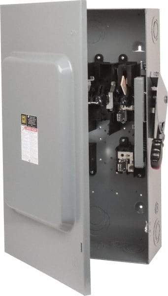 Square D - 200 Amp, 240 VAC, 250 VDC, 2 Pole Fused Safety Switch - NEMA 1, 15 hp at 240 VAC (Single Phase), 60 hp at 240 VAC, 40 hp at 250 VDC (Triple Phase), DPST Contact Form - Apex Tool & Supply