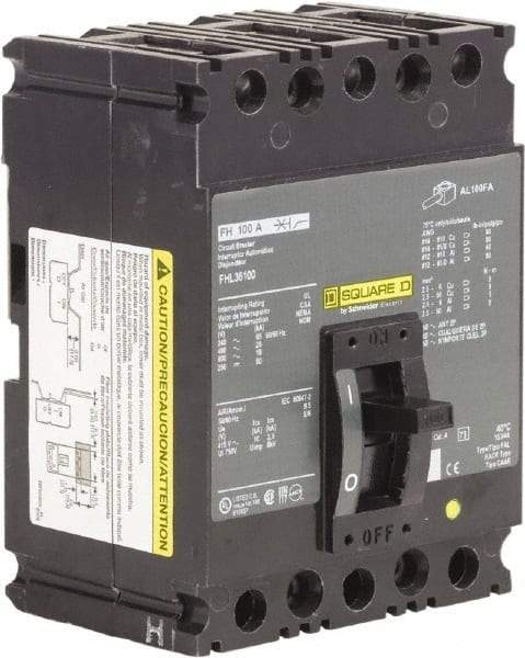 Square D - 100 Amp, 250 VDC, 600 VAC, 3 Pole, Panel Mount Molded Case Circuit Breaker - Thermal Magnetic Trip, 18 kA Breaking Capacity, 12-1/0 (Aluminum), 14-1/0 (Copper) AWG, 4.13 Inch Deep x 6 Inch High x 4-1/2 Inch Long - Apex Tool & Supply