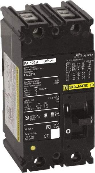 Square D - 20 Amp, 250 VDC, 480 VAC, 2 Pole, Panel Mount Molded Case Circuit Breaker - Thermal Magnetic Trip, 18 kA at 480/600 VAC Breaking Capacity, 12-4 (Aluminum), 14-4 (Copper) AWG, 4.13 Inch Deep x 6 Inch High x 3 Inch Long - Apex Tool & Supply