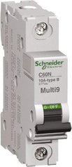 Schneider Electric - 10 Amp, 1 Pole, DIN Rail Mount Standard Circuit Breaker - Multiple Breaking Capacity Ratings, 14-4 (Copper) AWG, 3 Inch Deep x 3.19 Inch High x 0.71 Inch Wide - Apex Tool & Supply