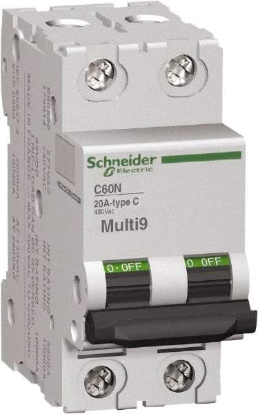 Schneider Electric - 10 Amp, 2 Pole, DIN Rail Mount Standard Circuit Breaker - Multiple Breaking Capacity Ratings, 14-4 (Copper) AWG, 3 Inch Deep x 3.19 Inch High x 1.42 Inch Wide - Apex Tool & Supply