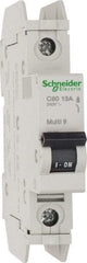 Schneider Electric - 13 Amp, 125 VDC, 240 VAC, 60 VDC, 1 Pole, DIN Rail Mount, Fixed Mount Miniature Circuit Breaker - Thermal Magnetic Trip, Multiple Breaking Capacity Ratings, 73mm Deep x 107mm High x 18mm Wide - Apex Tool & Supply