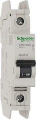 Schneider Electric - 20 Amp, 125 VDC, 240 VAC, 60 VDC, 1 Pole, DIN Rail Mount, Fixed Mount Miniature Circuit Breaker - Thermal Magnetic Trip, Multiple Breaking Capacity Ratings, 73mm Deep x 107mm High x 18mm Wide - Apex Tool & Supply