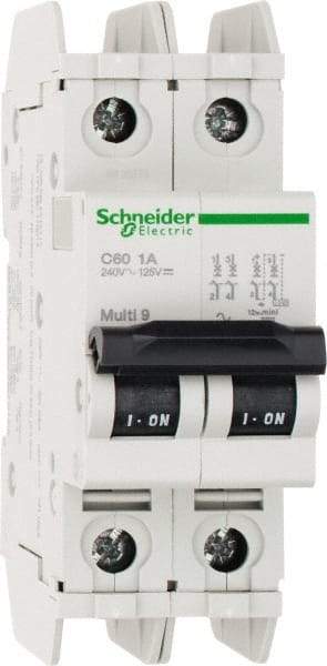 Schneider Electric - 1 Amp, 125 VDC, 240 VAC, 60 VDC, 1 Pole, DIN Rail Mount, Fixed Mount Miniature Circuit Breaker - Thermal Magnetic Trip, Multiple Breaking Capacity Ratings, 73mm Deep x 107mm High x 36mm Wide - Apex Tool & Supply