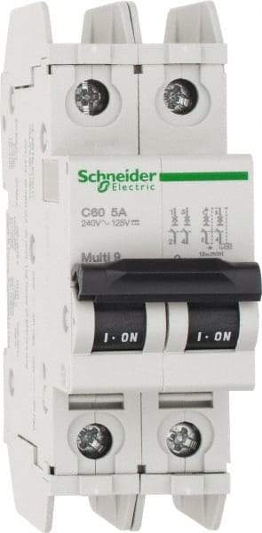 Schneider Electric - 5 Amp, 125 VDC, 240 VAC, 60 VDC, 1 Pole, DIN Rail Mount, Fixed Mount Miniature Circuit Breaker - Thermal Magnetic Trip, Multiple Breaking Capacity Ratings, 73mm Deep x 107mm High x 36mm Wide - Apex Tool & Supply