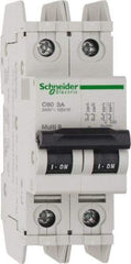 Schneider Electric - 3 Amp, 125 VDC, 240 VAC, 60 VDC, 1 Pole, DIN Rail Mount, Fixed Mount Miniature Circuit Breaker - Thermal Magnetic Trip, Multiple Breaking Capacity Ratings, 73mm Deep x 107mm High x 36mm Wide - Apex Tool & Supply