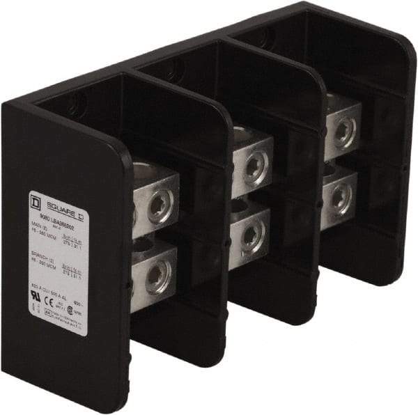Square D - 3 Poles, 500 (Aluminium), 620 (Copper) Amp, Phenolic Power Distribution Block - 600 VAC, 2 Primary Connection - Apex Tool & Supply
