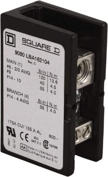 Square D - 1 Pole, 175 (Copper) Amp, Phenolic Power Distribution Block - 600 VAC, 1 Primary Connection - Apex Tool & Supply