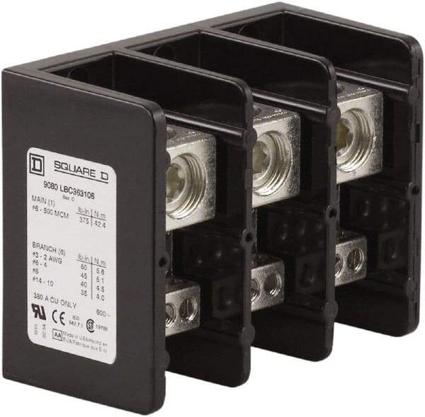 Square D - 3 Poles, 380 (Copper) Amp, Phenolic Power Distribution Block - 600 VAC, 1 Primary Connection - Apex Tool & Supply