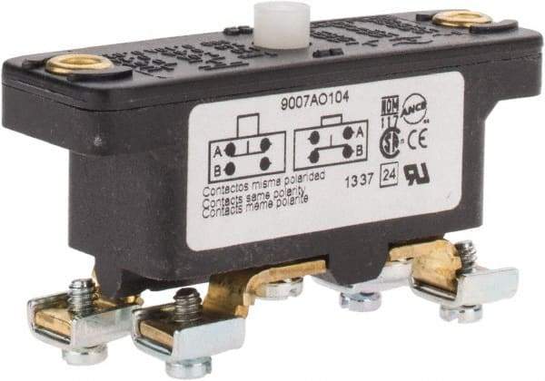 Square D - 0.25 Amp at 125 VDC, 5 Amp at 600 VAC, SPDT-DB, Basic Snap Switch - 600 V, Screw Terminal, 0.69 Lb Max Operating Force, 2-1/2 Inch High x 0.83 Inch Long x 1.03 Inch Wide, -20 to 185°F - Apex Tool & Supply