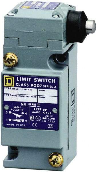 Square D - SPDT, NC/NO, 600 Volt Screw Terminal, Plunger Actuator, General Purpose Limit Switch - 1, 2, 4, 6, 12, 13, 6P NEMA Rating, IP67 IPR Rating - Apex Tool & Supply