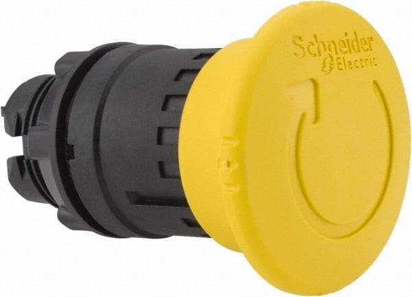 Schneider Electric - 22mm Mount Hole, Extended Mushroom Head, Pushbutton Switch Only - Round, Yellow Pushbutton, Nonilluminated, Maintained (MA) - Apex Tool & Supply