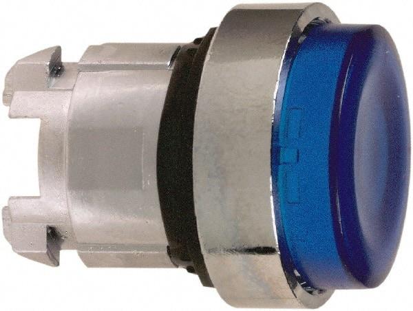 Schneider Electric - 22mm Mount Hole, Extended Straight, Pushbutton Switch Only - Round, Blue Pushbutton, Illuminated, Maintained (MA) - Apex Tool & Supply
