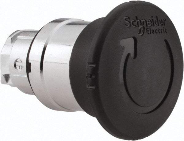 Schneider Electric - 22mm Mount Hole, Extended Mushroom Head, Pushbutton Switch Only - Round, Black Pushbutton, Nonilluminated, Maintained (MA) - Apex Tool & Supply