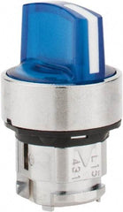 Schneider Electric - 22mm Mount Hole, 3 Position, Handle Operated, Selector Switch - Blue, Momentary (MO), Illuminated, Shock, Vibration and Water Resistant - Apex Tool & Supply